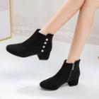 Genuine Suede Buttoned Chunky Heel Short Boots