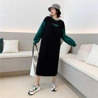 Two-tone Lettering Midi Shift Dress