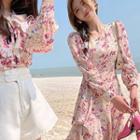 Long-sleeve Floral Print A-line Dress / Blouse