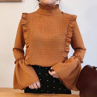 Plain Frill Trim Long Sleeve Blouse