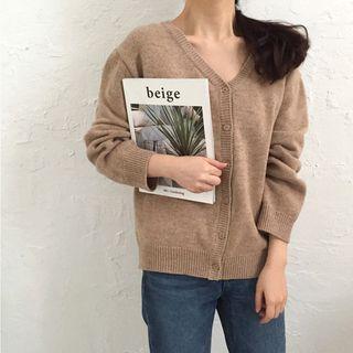 Plain V Neck Loose-fit Cardigan
