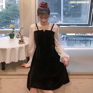 Mock Two-piece Chiffon Bell-sleeve A-line Dress