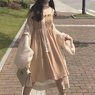 Strappy A-line Dress / Plain Cardigan