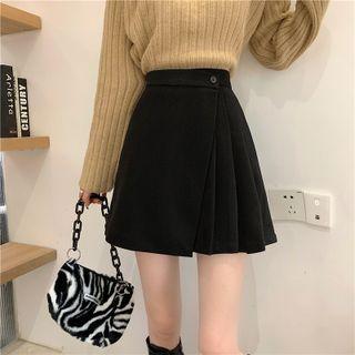 Pleated Mini Woolen Skirt