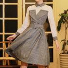 Mock Two-piece Long-sleeve A-line Collared Dress