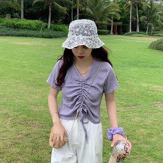 Short-sleeve Drawcord Crop Top