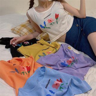 Flower Printed U-neck Sleeveless Cropped Tank Top