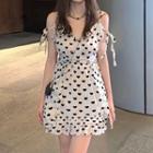 Spaghetti Strap Heart Print Mini A-line Dress Heart Print - Black & White - One Size