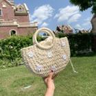 Flower Embroidered Woven Hand Bag
