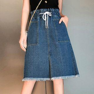 Fringed Trim A-line Denim Skirt