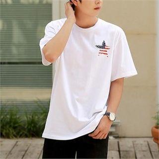 Star And Stripe Print Cotton T-shirt