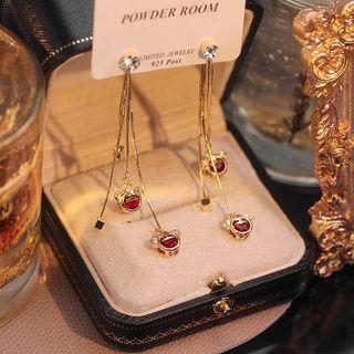 Tiger Faux Crystal Alloy Fringed Earring 1 Pair - Red Faux Crystal - Gold - One Size