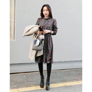 Mock-neck Pattern Long Dress
