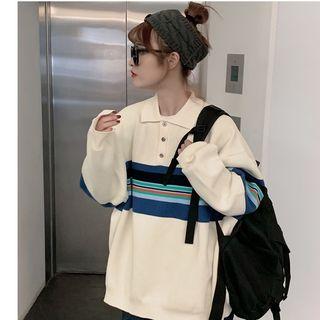 Striped Wide Cap Long-sleeve Sweatshirt