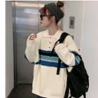 Striped Wide Cap Long-sleeve Sweatshirt