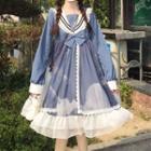 Long-sleeve Sailor Collar A-line Midi Dress