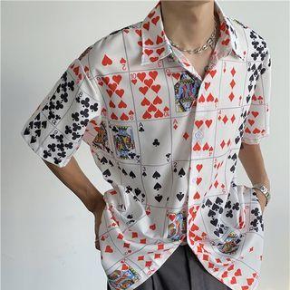 Elbow-sleeve Playing Card Hawaiian Shirt