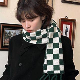 Fringe Check Muffler Scarf