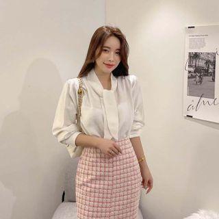 Scarf-neck Dip-back Blouse