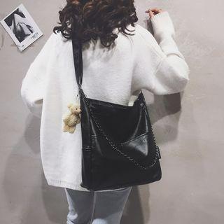 Bear Brooch Faux Leather Crossbody Bag