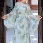 Asymmetrical Spaghetti Strap Tie-dyed Midi Dress / Jacket / Set