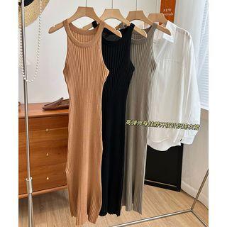 Plain Slim-fit Knit Halter Dress