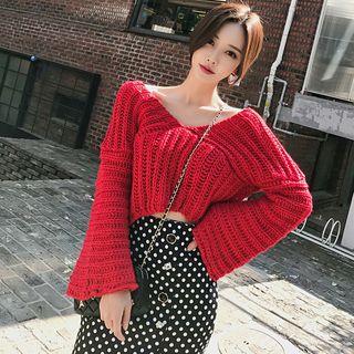 Cropped Sweater / Dotted Midi Mermaid Skirt / Set