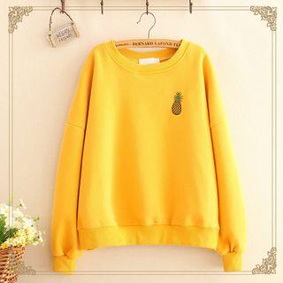 Pineapple Embroidered Fleece-lined Sweatshirt As Shown In Figure - One Size