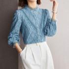 Puff-sleeve Patterned Lace Blouse