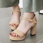 Plain Velvet Chunky Heel Sandals