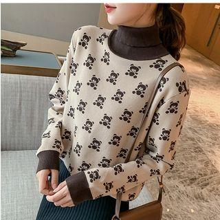 Jacquard Turtle-neck Sweater Almond - One Size