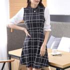 Plaid Elbow-sleeve Chiffon Dress