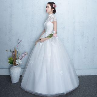 Cap Sleeve Mandarin Collar Wedding Ball Gown