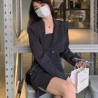 Set: Single-button Cropped Blazer + Spaghetti Strap Mini A-line Dress