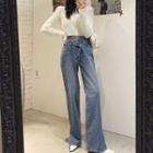 Asymmetrical Slit Wide-leg Jeans