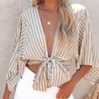 3/4-sleeve Striped Cropped Blouse