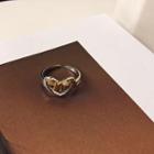 925 Sterling Silver Heart & Bow Open Ring K625 - Gold - One Size
