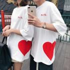 Couple Matching Elbow-sleeve Heart Print T-shirt