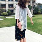 3/4-sleeve Open Front Cardigan Off-white - One Size