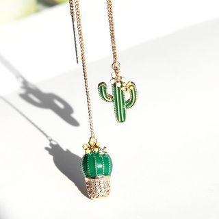 Rhinestone Drop Necklace Green - One Size