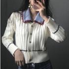 Contrast-collar Cardigan White - One Size