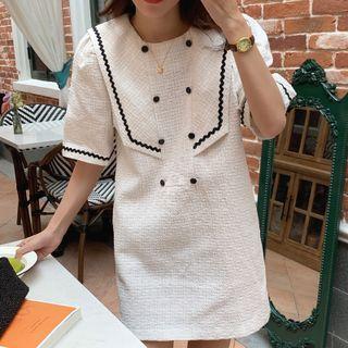 Elbow-sleeve Sailor Collar Knit Mini Dress