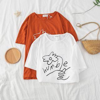 Short-sleeve Flower Printing T-shirt