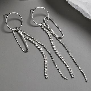 Rhinestone Chain Earring 1 Pair - With Back Stopper - Silver - One Size