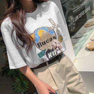 Retro Print M Lange T-shirt