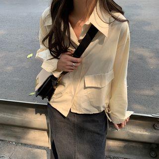Long-sleeve Pocket Drawstring Shirt