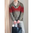 Collared Contrast-trim Rib-knit Sweater