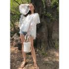 Bell-sleeve Tie-front Lace Cardigan