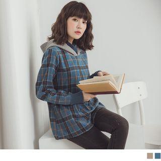 Contrast Hood Panel Check Pullover