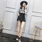 Set: Short-sleeve Lettering T-shirt + Wide-leg Shorts